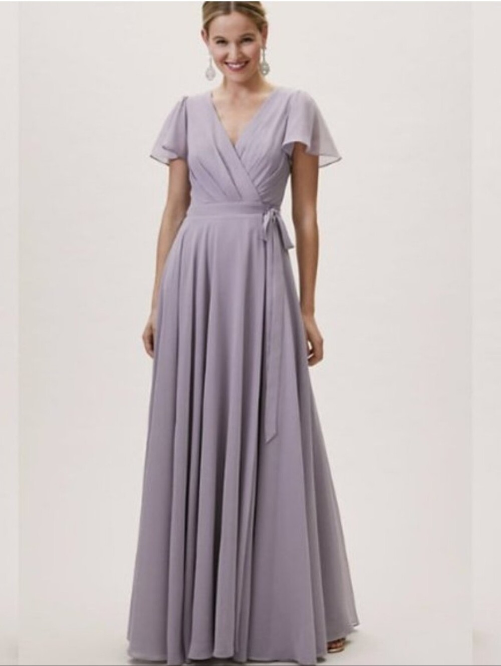 BHLDN ANTHROPLOGIE MEDIUM Orlee Lavender Wrap Maxi Dress  Flutter Sleeves NWT